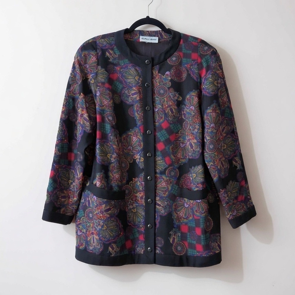 Vintage Gallant Paisley Plaid Print Button Front Jacket Size Large
